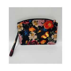 Lodis Audrey Floral Print Wristlet Pouch Black Multicolor Faux Leather Zip Top